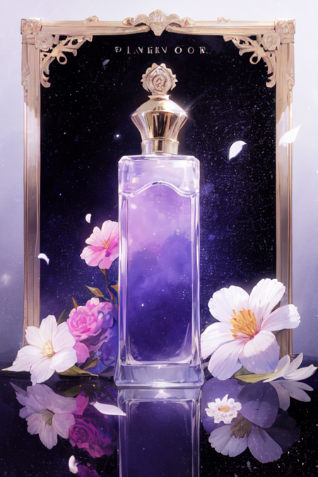 13451-559791420-no human, perfume bottle, pink flowers, white flowers, the universe, purple theme, black background.png